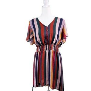 Eyeshadow Women's Shift Dress Multicolor Striped Smocked Short Sleeve Plus 1X